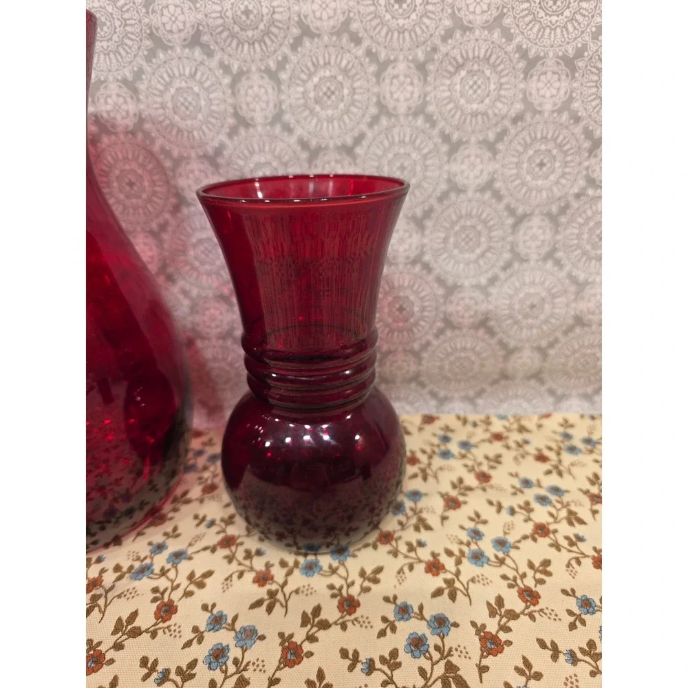 Ruby Red Glass Vase Candle Holder Set of 3‎ Bud Vases Home Decor Floral Accent
